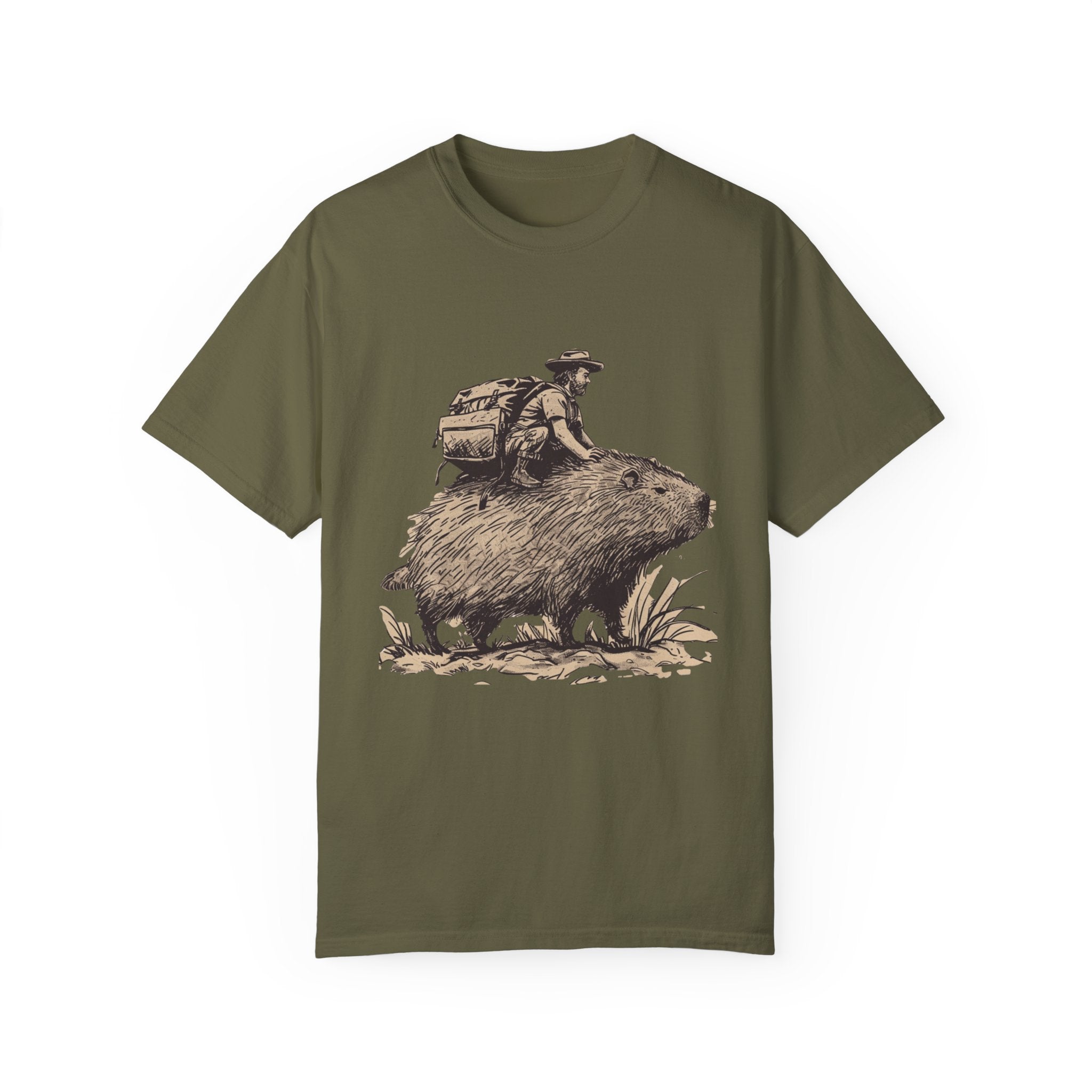 Capybara Rodent Print Funny T Shirt | Quirky Tee Design Sage Unisex